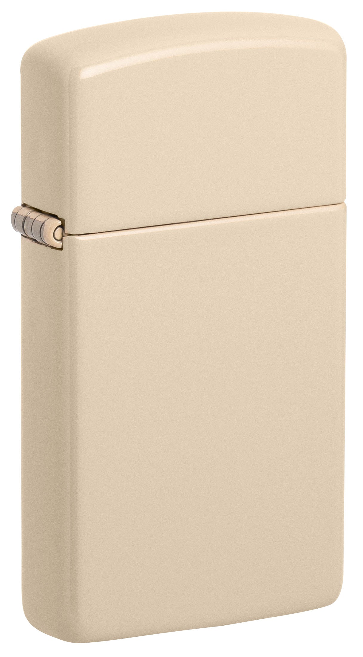 Frontansicht 3/4 Winkel Zippo Feuerzeug Slim Flat Sand Basismodell