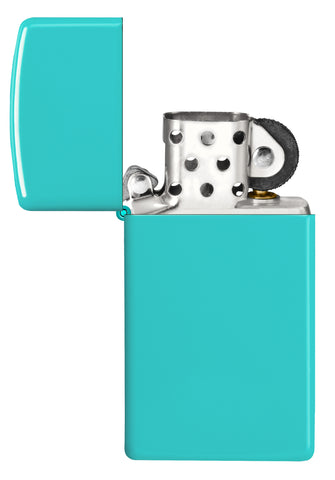 Zippo Feuerzeug Slim Flat Turquoise Basismodell geöffnet ohne Flamme