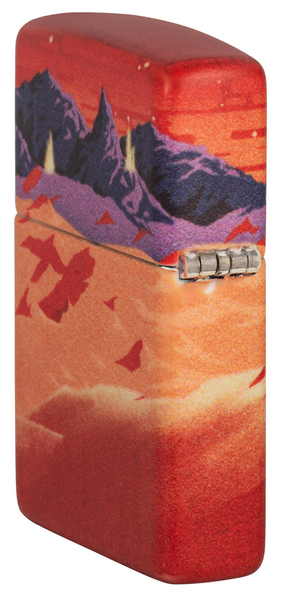 Seitenansicht hinten 3/4 Winkel Zippo Feuerzeug 540 Grad rote Marslandschaft mit zwei Astronauten Online Only