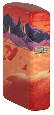 Seitenansicht hinten 3/4 Winkel Zippo Feuerzeug 540 Grad rote Marslandschaft mit zwei Astronauten Online Only