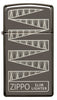 Frontansicht Zippo Feuerzeug 65 Jahre Slim Black Ice Limitierte Edition 65th Anniversary mit graviertem Muster