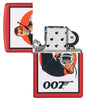 Zippo Feuerzeug mattrot mit James Bond 007™ in einem schwarzen Anzug sowie Pistole und Astronautenhelm geöffnet ohne Flamme