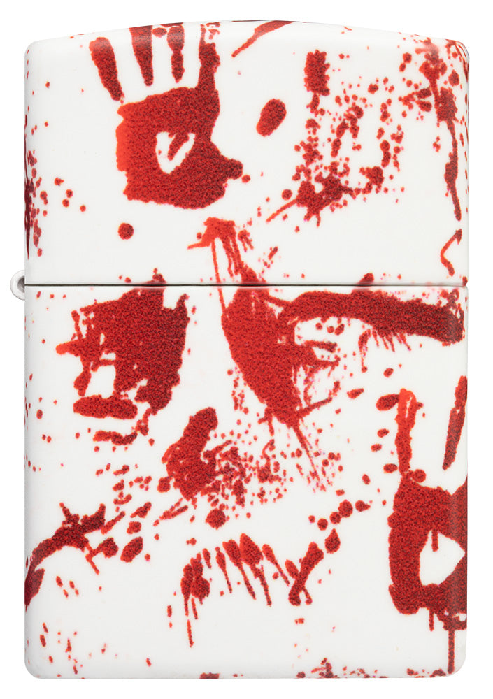 Zippo Feuerzeug Frontansicht 540 Grad Design matt weiß mit blutigen Handabdrücken