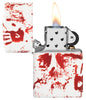 Zippo Feuerzeug 540 Grad Design matt weiß mit blutigen Handabdrücken geöffnet mit Flamme