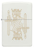 Zippo Feuerzeug Frontansicht mattweiß mit zweiseitiger Lasergravur eines Königs mit Krone sowie Schwert