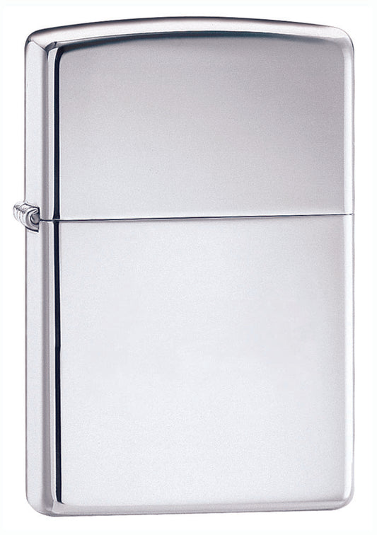 Frontansicht 3/4 Winkel Zippo Feuerzeug Basismodell Chrom Hochglanz
