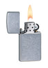 Zippo Feuerzeug Slim Street Chrome geöffnet mit Flamme