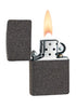 Zippo Feuerzeug Basismodell Iron Stone grau geöffnet mit Flamme