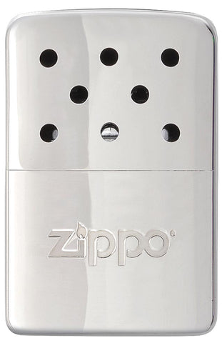 Frontansicht Zippo Handwärmer Metall Chrom klein