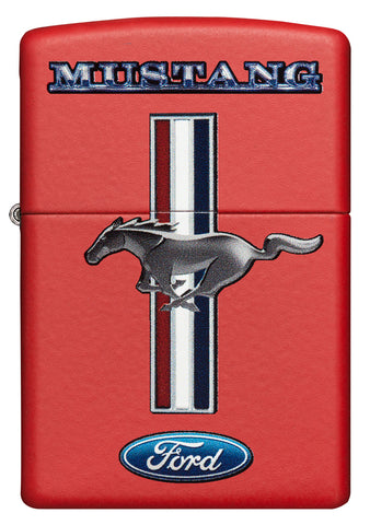 Frontansicht Zippo Feuerzeug rot mit Ford Mustang Logo