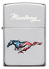 Frontansicht Zippo Feuerzeug Chrom Mustang Pferd in Farben der US Flagge