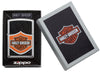 Zippo Feuerzeug Chrom Harley Davidson Logo orange schwarz weiß in offener Box