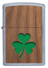 Frontansicht  Zippo Woodchuck mit grünem Kleeblatt