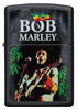 Zippo Feuerzeug Frontansicht schwarz matt mit Abbildung von Bob Marley mit Gitarre