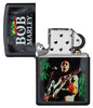 Zippo Feuerzeug Frontansicht schwarz matt geöffnet mit Abbildung von Bob Marley mit Gitarre