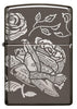Zippo Feuerzeug Frontansicht Black Ice® mit 360° eingravierter Abbildung von einem Geldschein in Form einer Rose