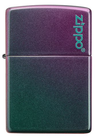 Frontansicht Zippo Feuerzeug Iridescent violett grün mit Zippo Logo