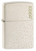 Frontansicht 3/4 Winkel Zippo Feuerzeug Mercury Glass weiß gold gesprenkelt mit Zippo Logo