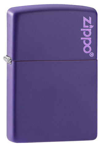 Frontansicht 3/4 Winkel Zippo Feuerzeug Basismodell violett matt mit Zippo Logo