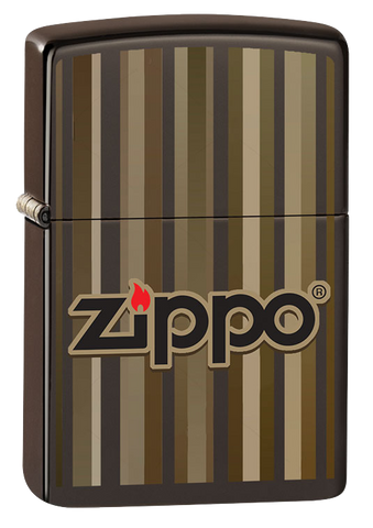 Vue de trois quarts du briquet tempête Zippo Brown Stripes Design