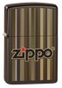 Vue de trois quarts du briquet tempête Zippo Brown Stripes Design