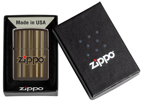 Briquet tempête Zippo Brown Stripes Design dans sa boîte cadeau