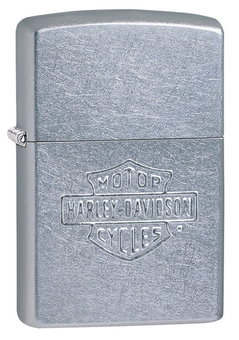 Frontansicht 3/4 Winkel Zippo Feuerzeug chrom mit Harley-Davidson Logo