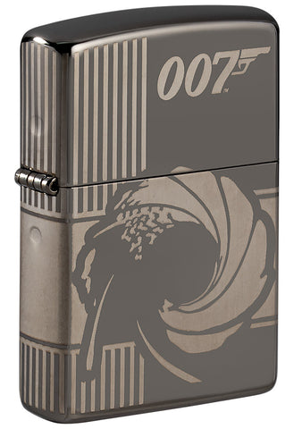 Frontansicht 3/4 Winkel Zippo Feuerzeug grau glänzend James Bond 007