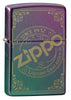 Frontansicht 3/4 Winkel Zippo Feuerzeug Iridescent Matte mit Zippo Stempel Logo als Laser Gravur