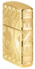Zippo Feuerzeug Seitenansicht vorne Währung Design, das die Zippo Flamme auf einer Münze mit Bögen von Kreisen in tiefen Gravur