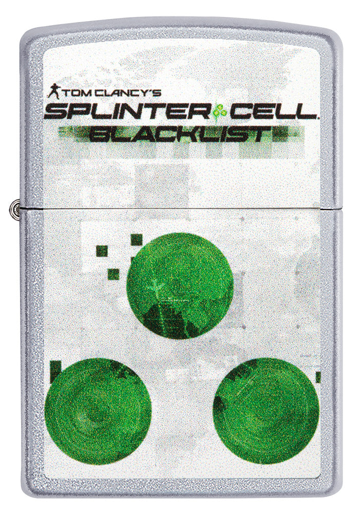 Frontansicht Zippo Feuerzeug Chrome gebürstet Tom Clancys Splinter Cell® mit Motiv