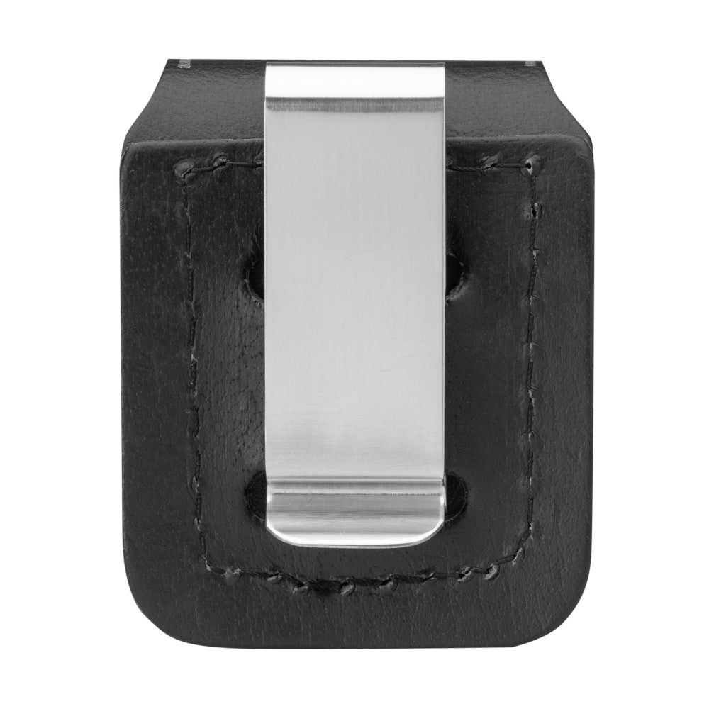 Rückansicht Zippo Lederpouch schwarz mit Metallclip