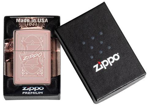 Zippo Feuerzeug Streichholzschachtel mit Logo Rose Gold in Verpackung