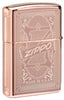 Rückansicht 3/4 Winkel Zippo Feuerzeug Streichholzschachtel mit Logo Rose Gold