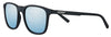 Zippo Sonnenbrille Frontansicht ¾ Winkel mit grauen Gläsern und schmalem eckigem Rahmen in schwarz mit weißem Zippo Logo