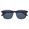 Zippo Sonnenbrille Frontansicht mit blauen Gläsern und schmalem eckigem Rahmen in schwarz mit weißem Zippo Logo