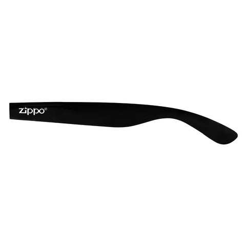 Zippo Brillenbügel Frontansicht in schwarz mit weißem Zippo Logo
