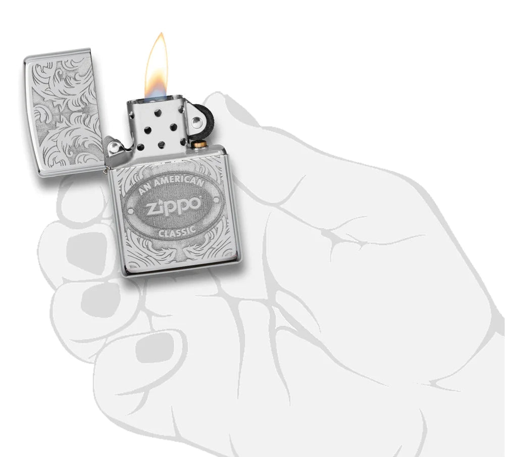 Engraved Zippo Lighter Scroll Satin Chrome Zippo Lighter